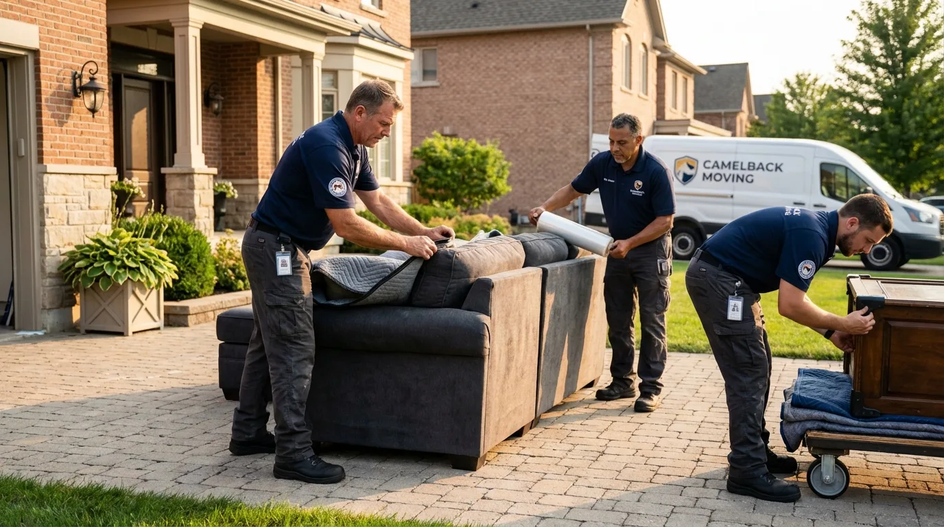 Large estate moving crew wrapping furniture in Fort Totten, ND