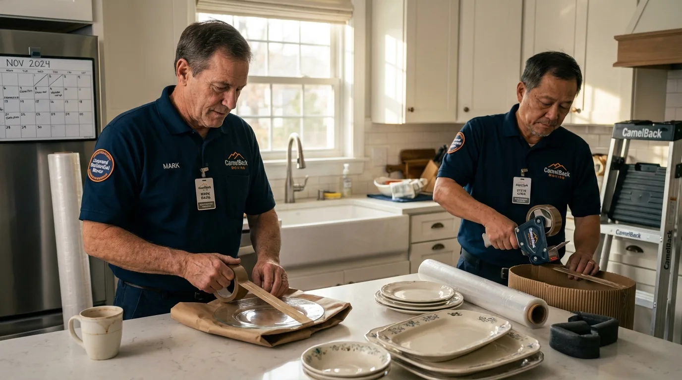 Professional crew packing kitchen dishware in Fort Totten, ND